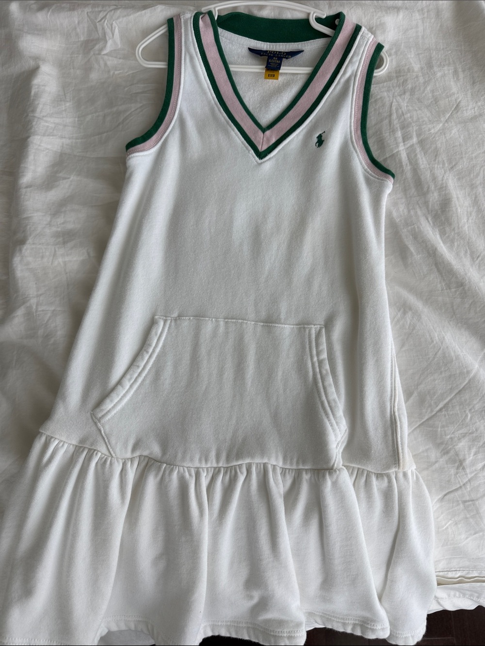 Polo by Ralph Lauren White Sleeveless Knit Tank Dress with Green & Pink Trim